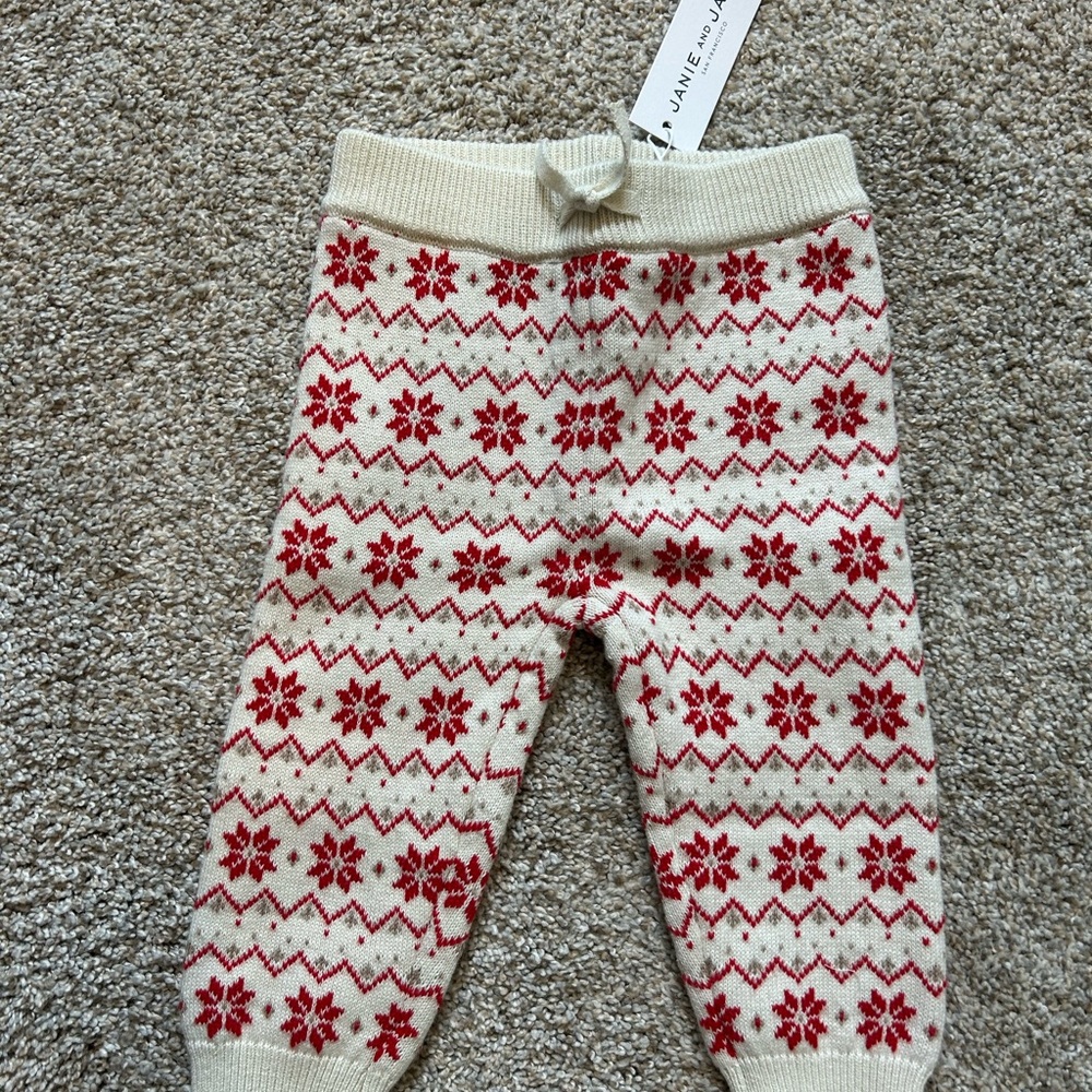 Janie and Jack Red and Cream Knit Baby Pants